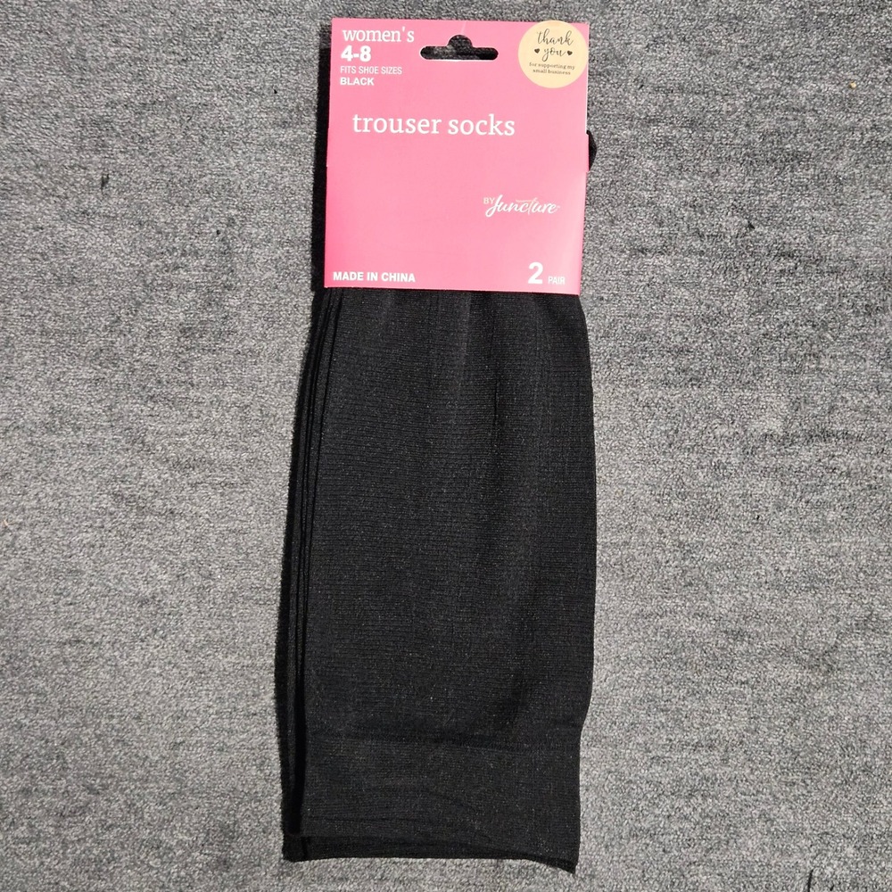 Juncture Womens Trouser Socks Black 2 Pair Pack Fits Shoe Sizes 4-8 New
